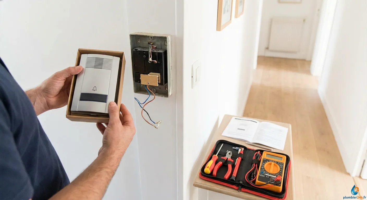 Installation d'un carillon musical moderne sur une porte d'entrée