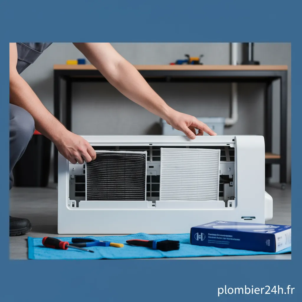 Technicien effectuant le changement du filtre de climatisation