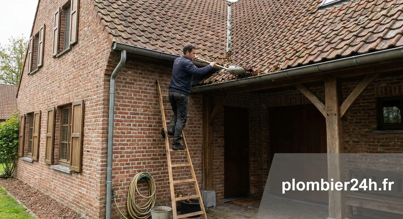 Débouchage gouttière maison avec outils manuels