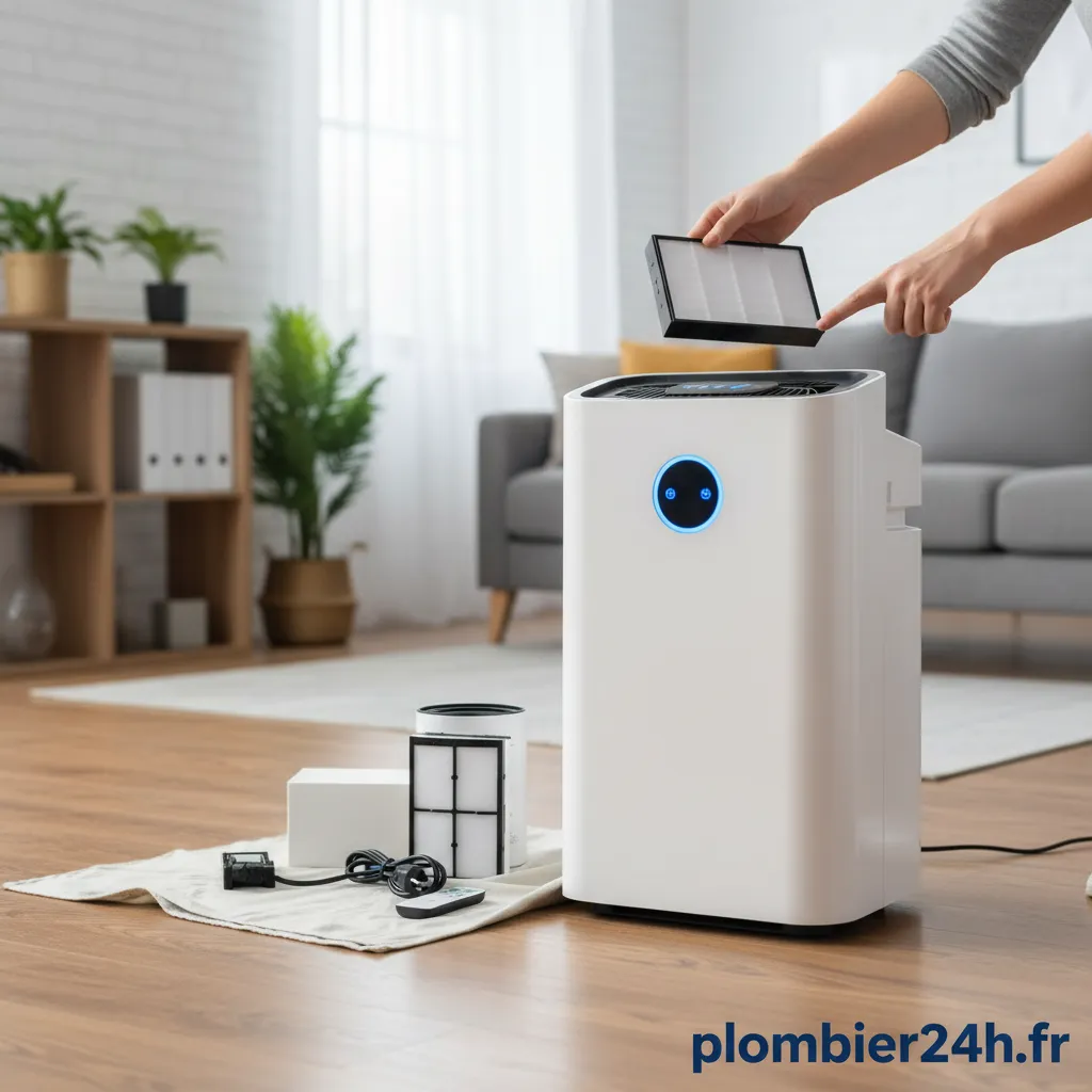 Installation d'un purificateur d'air dans un salon lumineux