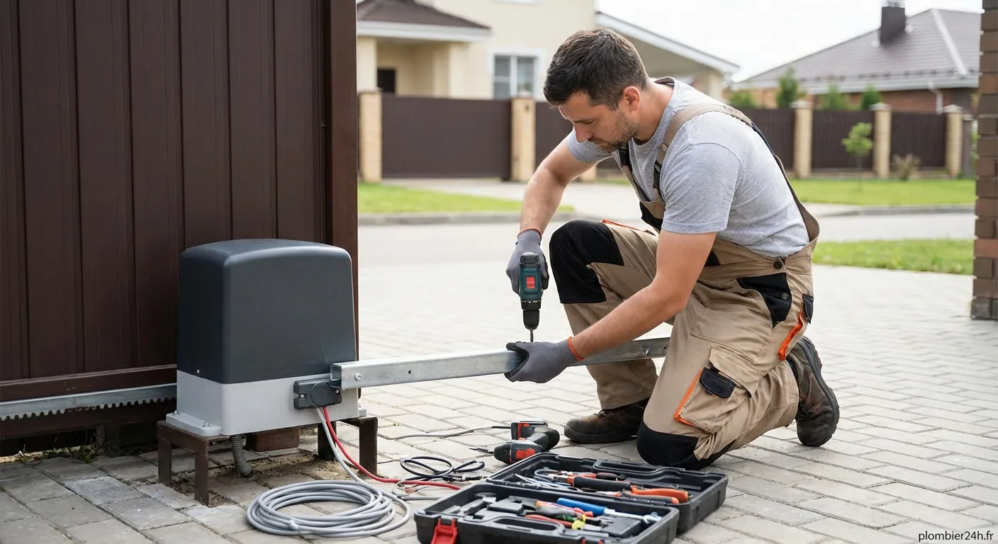 Installation d'un moteur de porte automatique par un technicien