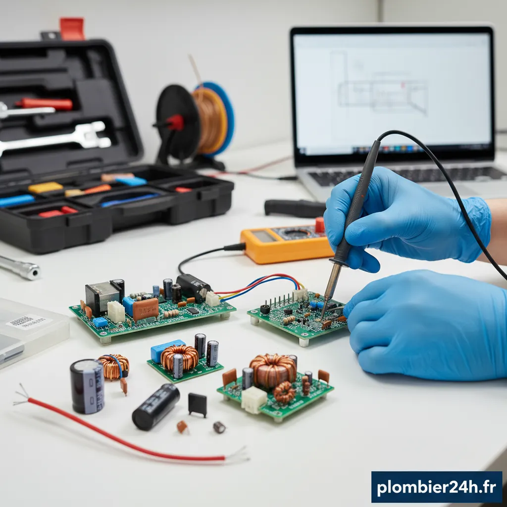 Technicien effectuant la réparation d'un ballast électronique