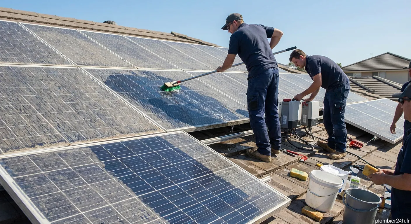Technicien analysant un panneau solaire avec quipement de diagnostic
